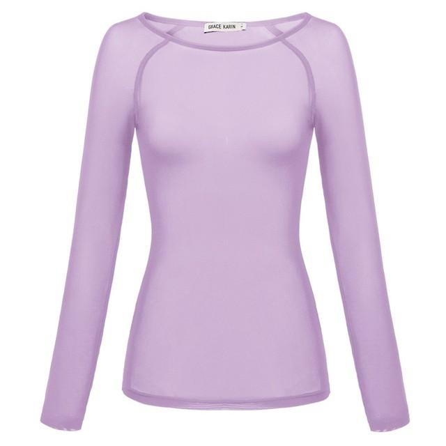 T-shirt For Women Sexy Mesh See-Through Long Sleeve-WF00314-Veeddydropshipping
