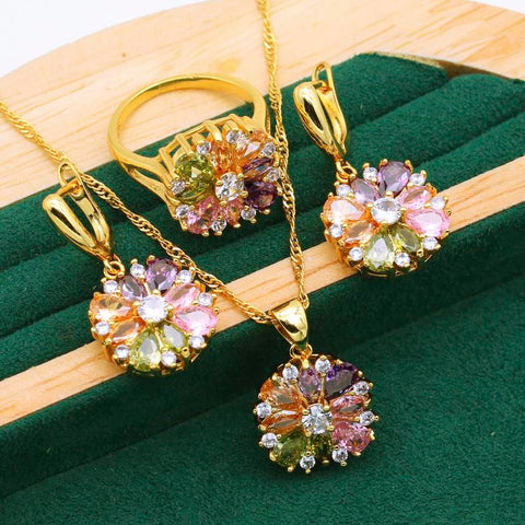 925 Silver Jewelry Sets Multicolor Zircon Bracelet Earrings Necklace -JW00203-Veeddydropshipping