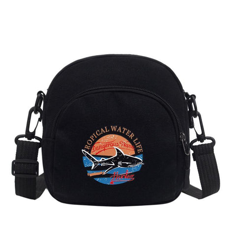 Shark Canvas Monochrome Shoulder Bag Mini Messenger Bag Ladies Student-BS00406-Veeddydropshipping