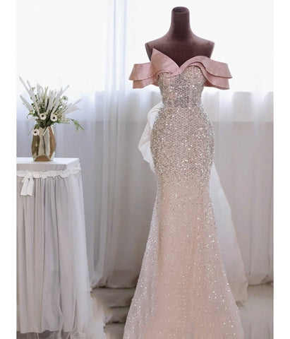 Sexy Off the Shoulder Sequin Gown-Veeddydropshipping