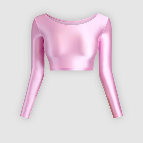 satin glossy sexy long sleeve navel sports casual tights clothes Japan slim swimming-OS00030-Veeddydropshipping