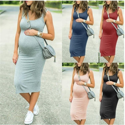 Maternity Skirt Sexy Sleeveless Maternity Vest Dress Round Neck Soft-TB00589-Veeddydropshipping