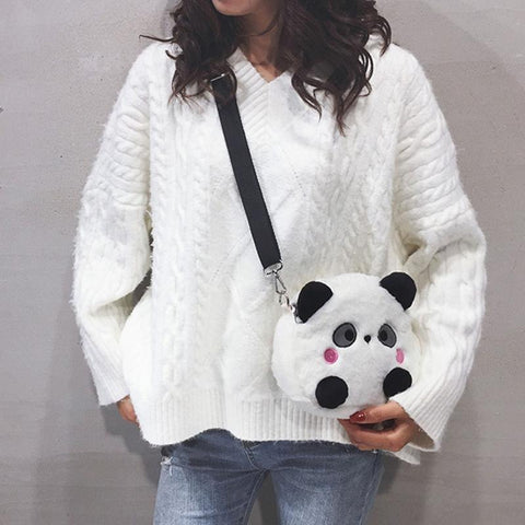 Cartoon Panda Cross Body Messenger Bag Plush Handbag Gift for-BS00300-Veeddydropshipping