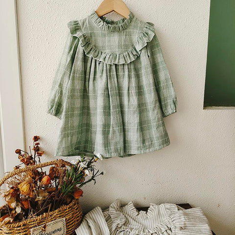 2022 Autumn Children Girls Dress Vestido New Long Sleeve Linen Cotton-TB00883-Veeddydropshipping