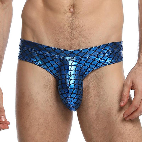 Fish Skin Leather Shorts Men U Convex Low Waist Male Underpants-MF01706-Veeddydropshipping