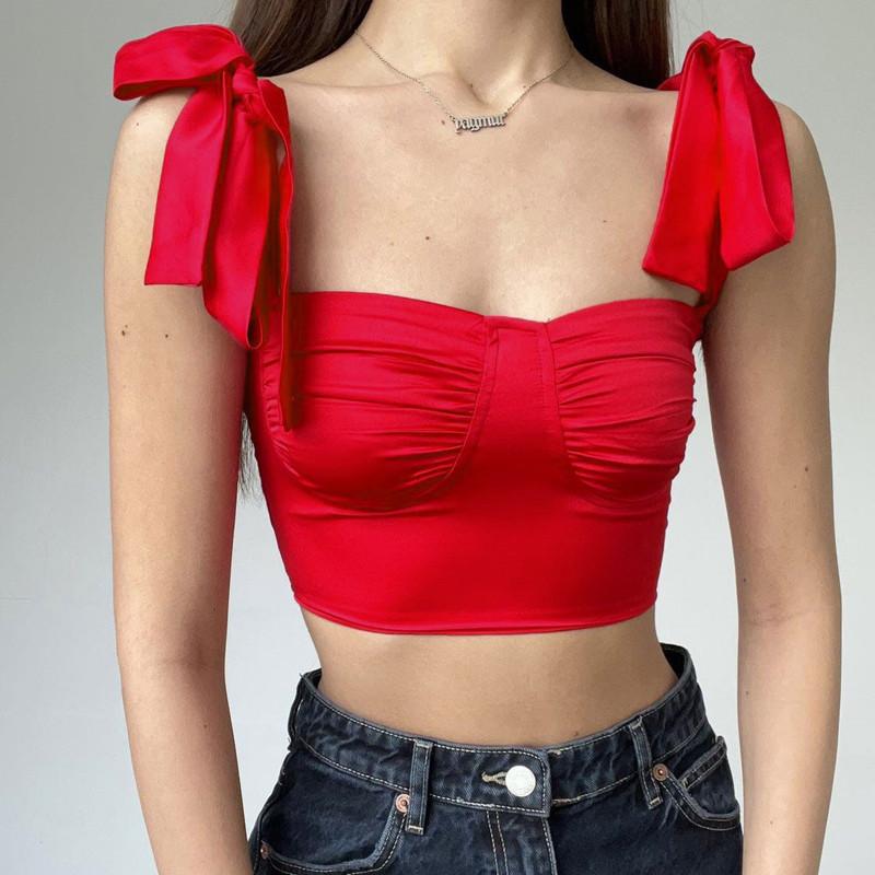 Clothes Tops Pleated Low-cut Sexy Short Top Party-Veeddydropshipping