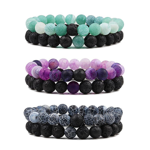 1-2PCS Beaded Bracelets Bangles Set Natural Lava Stone-JW00924-Veeddydropshipping