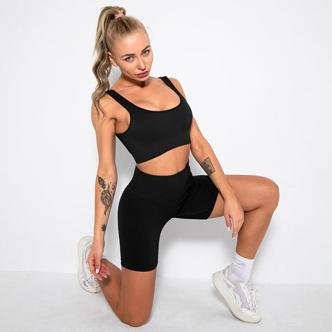 2PCS Women Yoga Set Gym Set Sexy Bra Seamless Sports Shorts Workout Running-OS00757-Veeddydropshipping