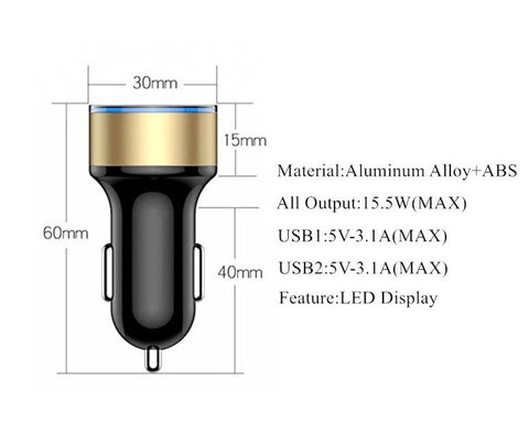 3.1A Dual USB Port LCD Display Car Auto Mobile Phone-PA01181-Veeddydropshipping