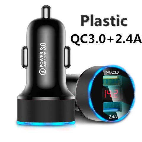 QC 3.0 Metal Dual USB Phone Car Charger LED Digital-PA01136-Veeddydropshipping