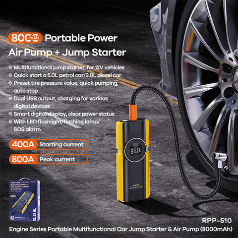 Car Jump Starter Air Compressor Power Bank Lighting 4 In 1 Portable-AM00754-Veeddydropshipping