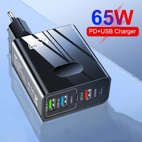 GaN 65W USB C Charger PD Type C Fast Charging 5 Ports Wall Adapter For iPhone-PA00373-Veeddydropshipping