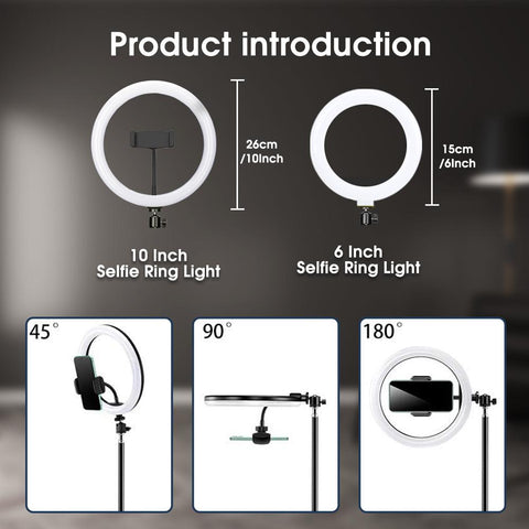 26 16 cm Selfie Ring Light with Tripod Stand &amp; Mobile Holder Photography Led Rim Of Lamp-PA00813-Veeddydropshipping