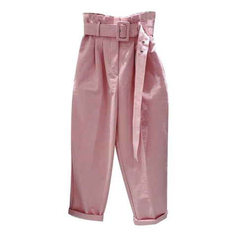 Women Belt High Waist Long Trousers-WF00447-Veeddydropshipping