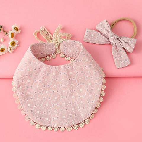 2pcs Baby Bibs Headband Suit Cotton Lace Bibs for Baby Girl Cute Flower-TB00727-Veeddydropshipping