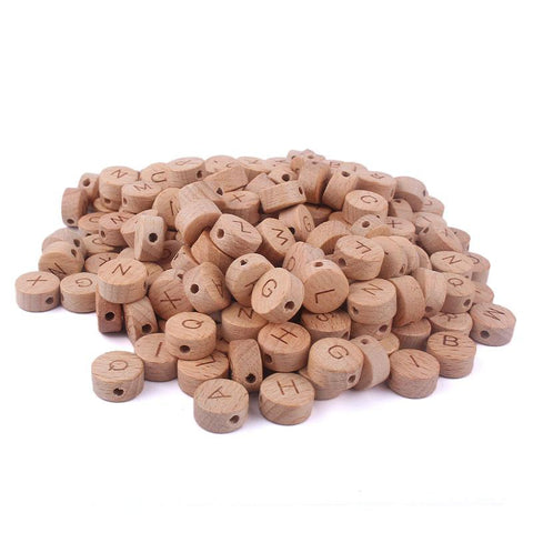 Organic Wooden English Beads Beech Wood Round Alphabet -JW01479-Veeddydropshipping