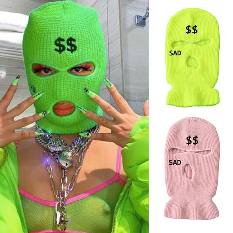 Fashion Women Sad Dollar Embroidery Three-hole Ski Mask-MF00989-Veeddydropshipping