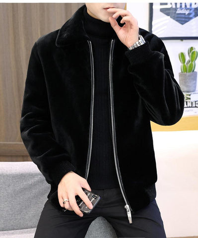 Fur Coat Zipper Golden Mink Velvet Fur Lapel Coat  Badge-MF01377-Veeddydropshipping