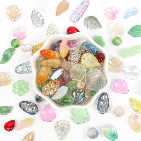 Mixed Shape Leaves Flower Beads Glass Beads for Jewelry  Diy -JW01515-Veeddydropshipping