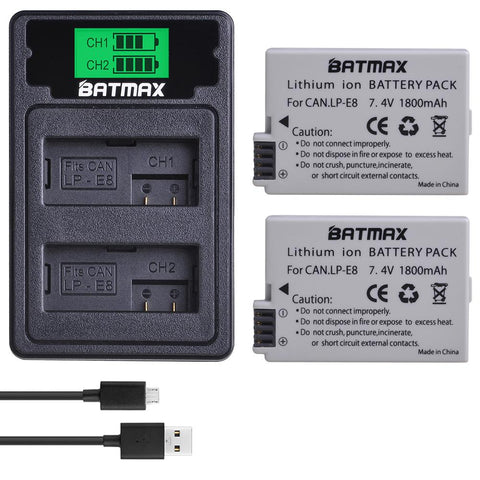 2Pcs 1800mah LP-E8 LP E8 LPE8 Camera Battery for Canon EOS 550D 600D 650D 700D -CE00299-Veeddydropshipping
