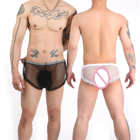 Underwear Side Split Boxer Mesh Underpants Hollow Shorts See-MF01621-Veeddydropshipping