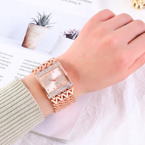 Square Wrist Watches  Stainless Steel Gold Female Watch-JW00891-Veeddydropshipping