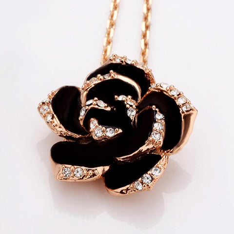 Fashion  Enamel Rose Gold Color Black Bridal Jewelry Sets -JW00349-Veeddydropshipping