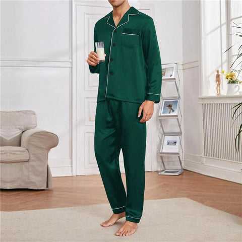 Pijama Turn-down Collar Pajama Sets Long Sleeve Sleep Clothes Male-MF01563-Veeddydropshipping