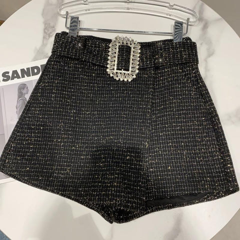 Rhinestone Silk Tweed Folding Short Women-WF00560-Veeddydropshipping