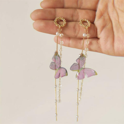 Korean Long Tassel Butterfly Drop Earrings Elegant Pearl -JW01456-Veeddydropshipping