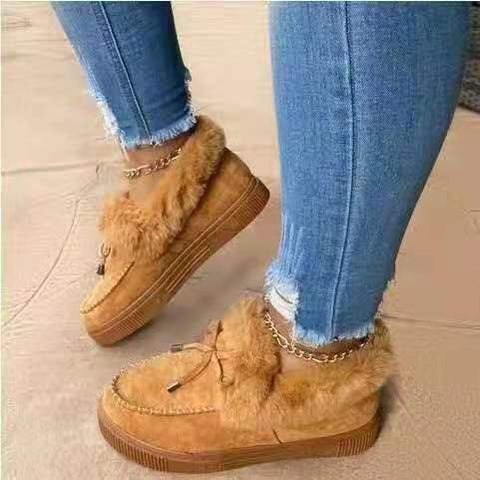 Leather Snow Boots Plush Natural Fur Warm Slip-on Ladies-BS00977-Veeddydropshipping