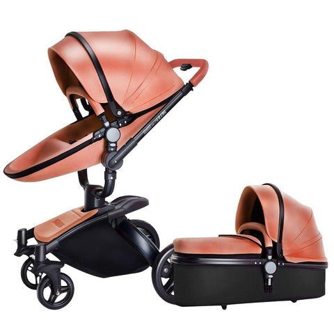 New baby stroller 3 in1, PU leather baby carriage,Newborn Two-way Foldable-TB00360-Veeddydropshipping