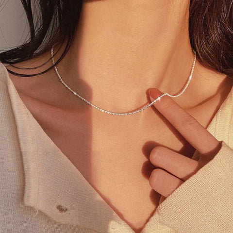 Silver  Sparkling Clavicle Chain Choker Necklace -JW01188-Veeddydropshipping