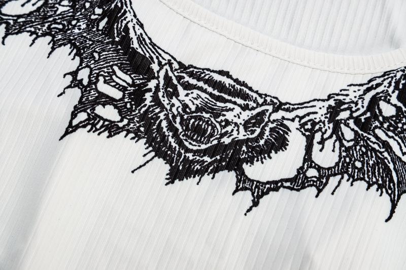 Women Sexy Gothic Punk Style Print White Tank Tops Slim-Veeddydropshipping
