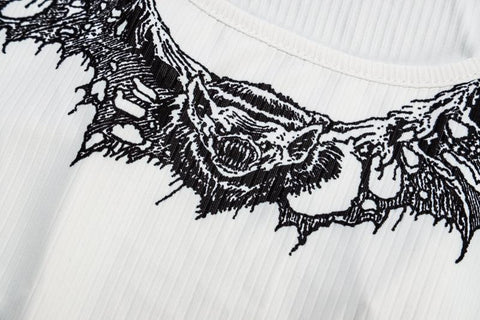 Women Sexy Gothic Punk Style Print White Tank Tops Slim-Veeddydropshipping
