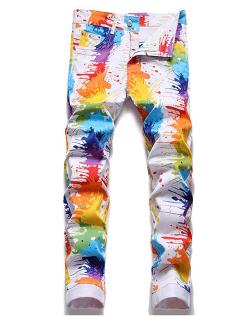Spring Print Brand Jeans Men&#39;s Straight Moto-MF00559-Veeddydropshipping