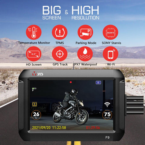Dual Camera Front &amp; Rear Motorcycle DVR F9D with TPMS-AM00563-Veeddydropshipping