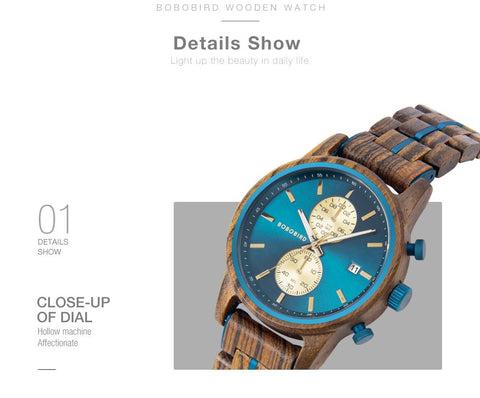 Watch Men Quartz Watches Engraved Wooden Chronograph Wristwatch-JW00766-Veeddydropshipping