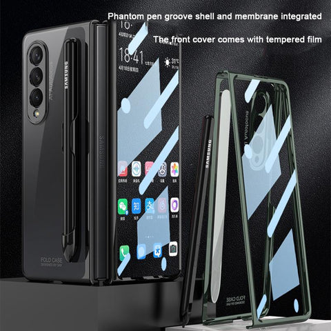 For Samsung Galaxy Z Fold 3 4 Cover Front Tempered Glass Transparent Case Plating Frame Hard-PA00620-Veeddydropshipping