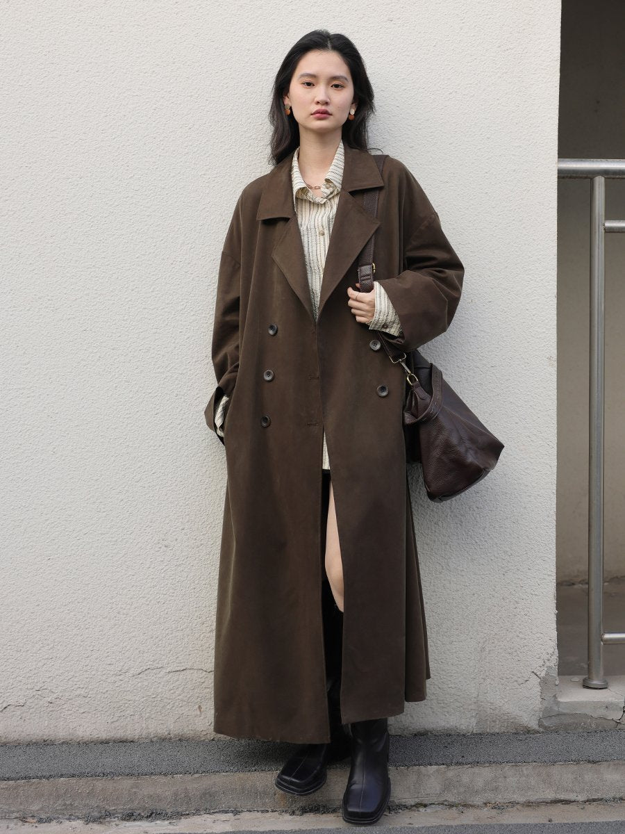 Korean Loose Double-breasted Long Women Overcoat-WF00217-Veeddydropshipping