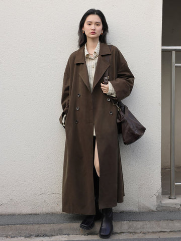 Korean Loose Double-breasted Long Women Overcoat-WF00217-Veeddydropshipping