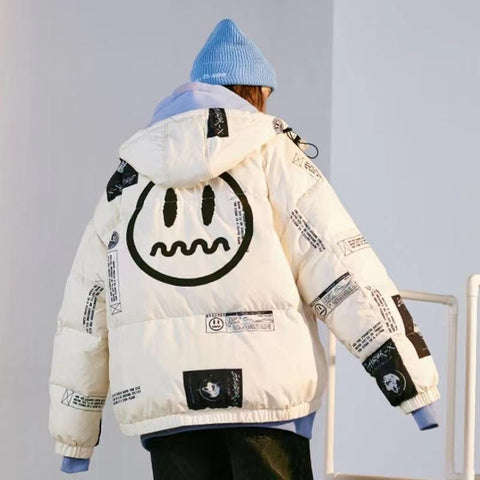 Down Jacket Little Devil Smiley Print Letter Hip Hop-Veeddydropshipping