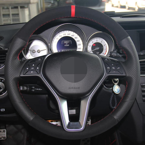 Car Steering Wheel Cover Black Genuine Leather Suede For Mercedes Benz-AM01381-Veeddydropshipping