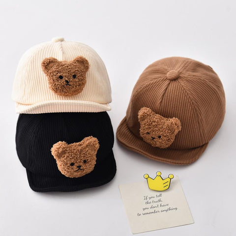 Kids Baseball Caps Cartoon Bear Boys Girls Corduroy Peaked Cap Toddler-Veeddydropshipping-2