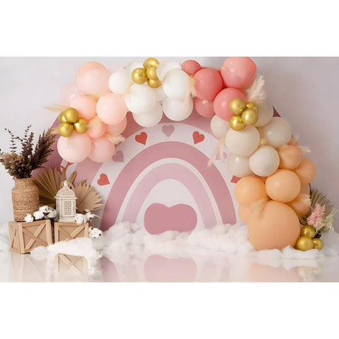 Newborn Baby 1st Birthday Party Backdrops Colorful Balloon Girl Boy Cake-CE00356-Veeddydropshipping