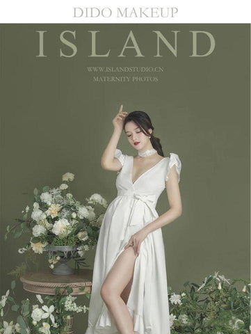 Sexy White Maternity Dresses For Baby Shower Maxi Gown Photo Prop-TB00622-Veeddydropshipping