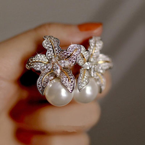 Gorgeous Flower Imitation Pearl Earrings Women Luxury  -JW00175-Veeddydropshipping