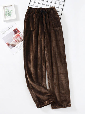 Flannel Pajama Pants High Waist Loose Casual Straight Big Size-MF01606-Veeddydropshipping