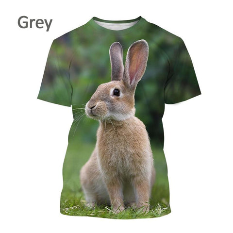 Casual T-shirt Cute Rabbit Pattern Summer Unisex Short Sleeve Round Neck Hip Hop T-Shirt-Veeddydropshipping