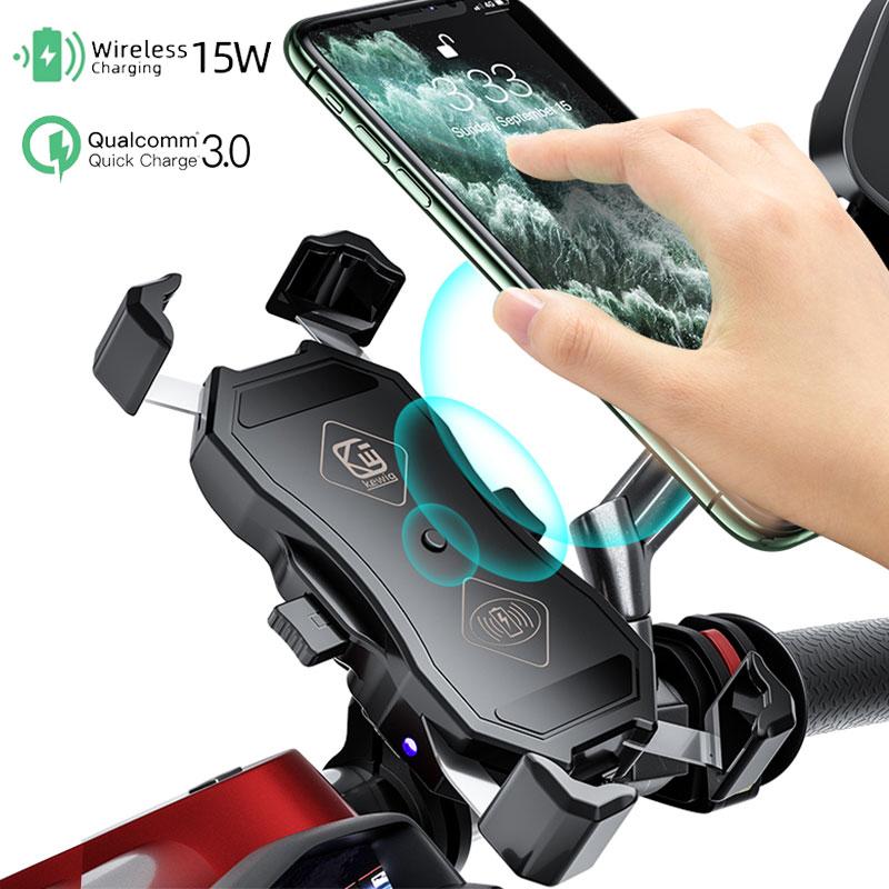 Motorcycle Phone Holder 15W Wireless Charger USB QC3.0 Fast Charging Bracket Bike Smartphone-PA00521-Veeddydropshipping